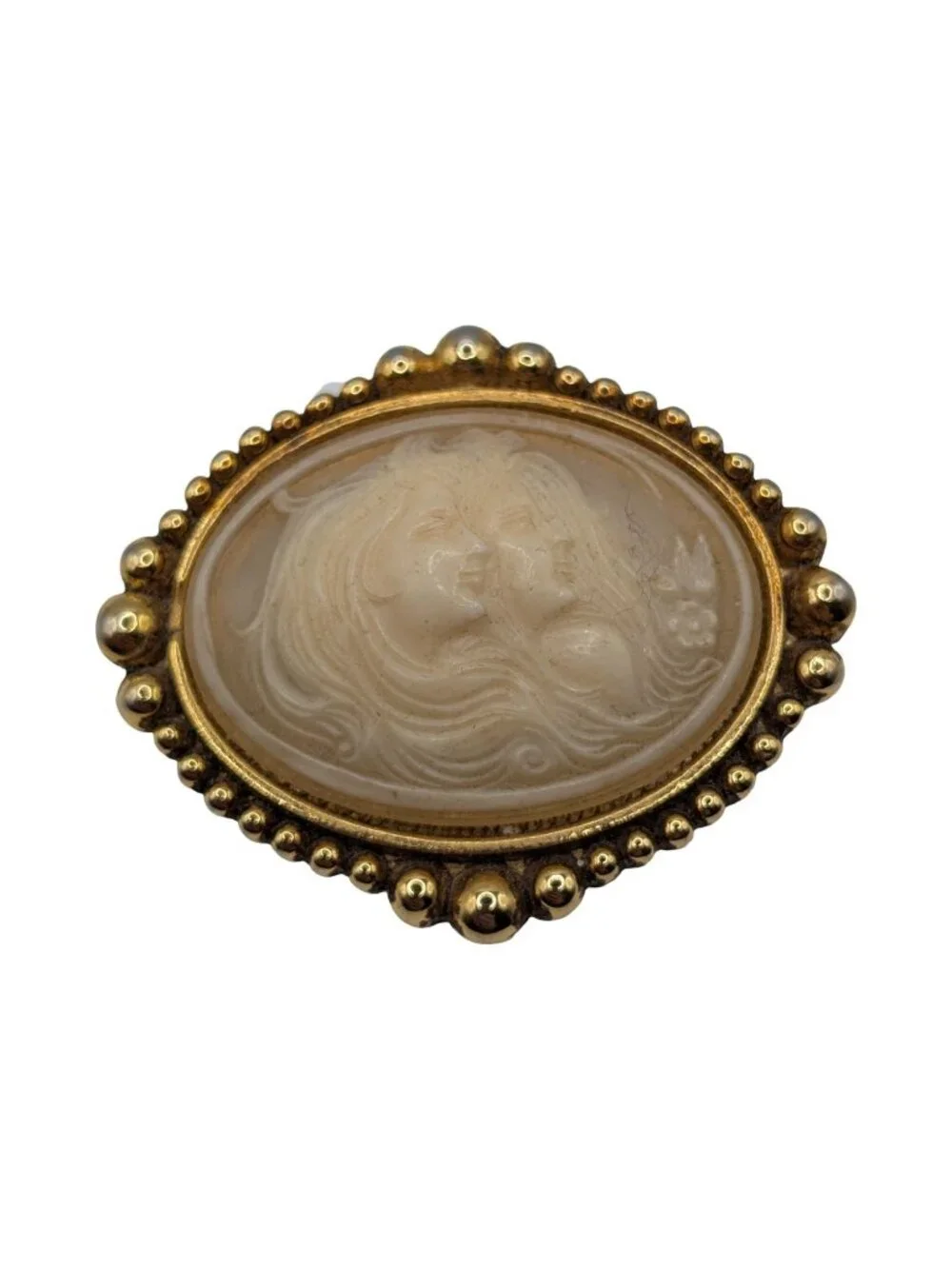 Vintage Victorian Style Gold-tone Two Sisters Cameo Brooch Pin Art Nouveau